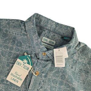 Tenth + Ocean F112X4040 Mens Medium Stone Blue Paisley S/S Washable Linen Shirt‎